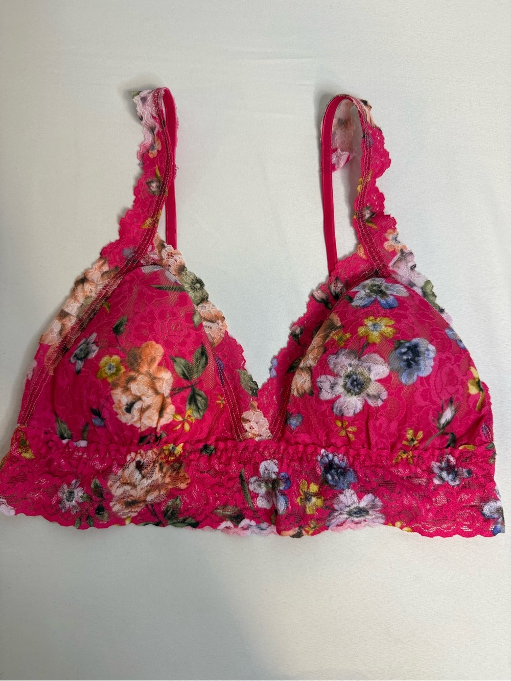 Hanky Panky Bralette Pink Floral Lace Sheer Bra Size M